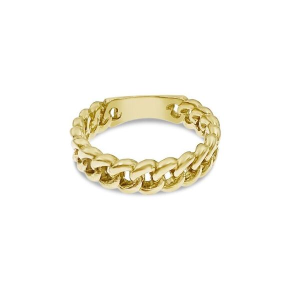 Cuban Link Chain Womens Band Ring 10k Yellow Gold Stackable - Picture 3 of 3